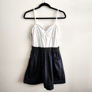 ARITZIA TALULA I NWT M Navy and White Cotton Bustier Dress with Black Band
